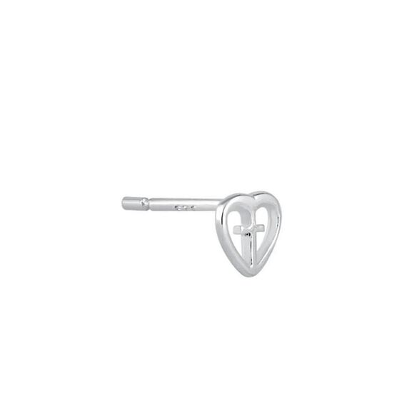 New Sterling Silver Cross in Heart Stud Earrings - Picture 2 of 4